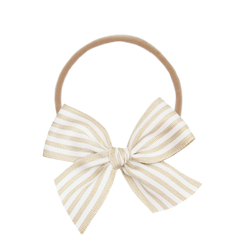 Ribbon Bow - Tan Stripe Headband