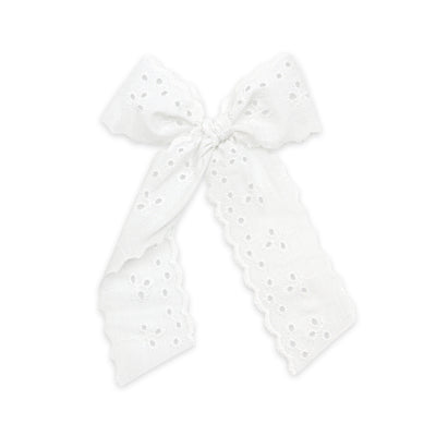 Lace Bow - White Daisy Eyelet Sash Clip