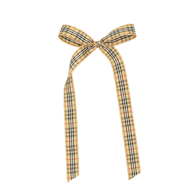 Ribbon Bow - Tan Plaid Sash Clip