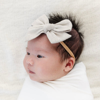 Linen Bow - Oatmeal Chambray Headband