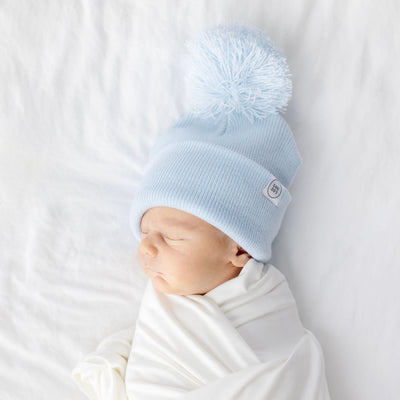 Beanie with Pom - Powder Blue