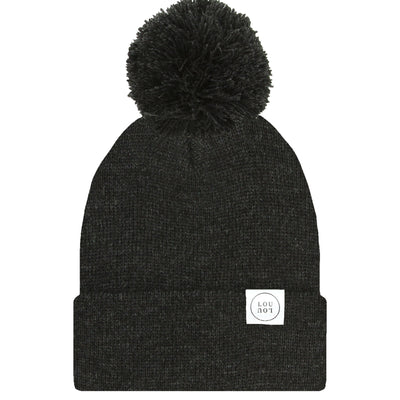 Beanie with Pom - Heathered Black