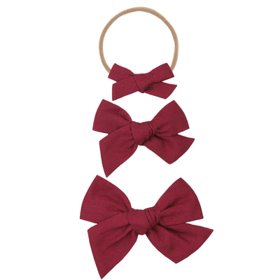 Linen Bow - Cranberry Headband