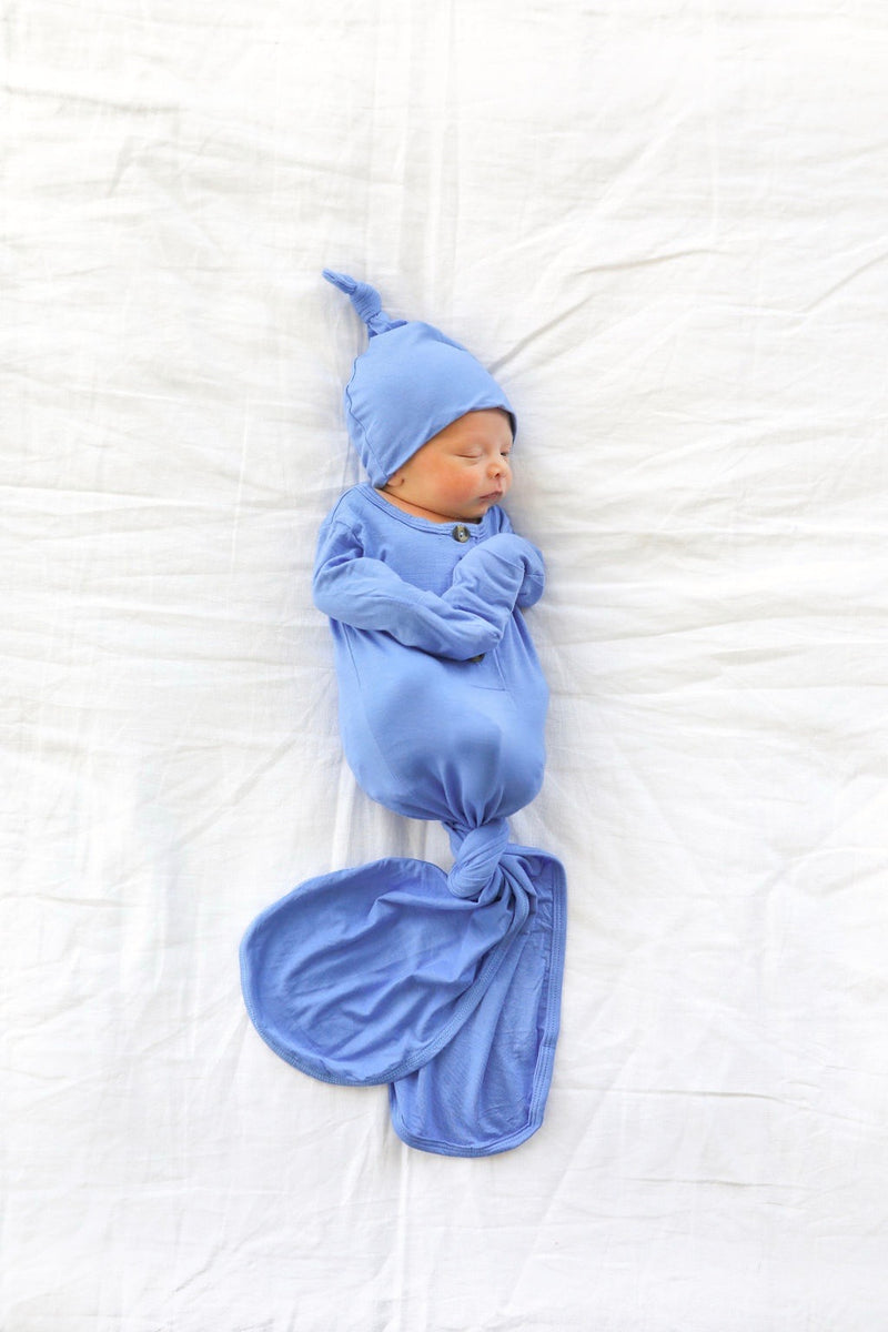 perry knotted gown newborn boy with matching top knot hat